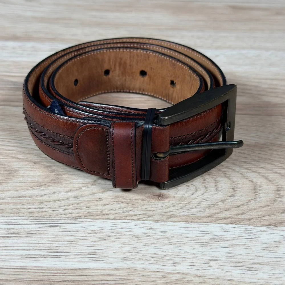 Mezlan Belt Mens 32 Brown Woven Leather Dress Belt Made in Spain M4929